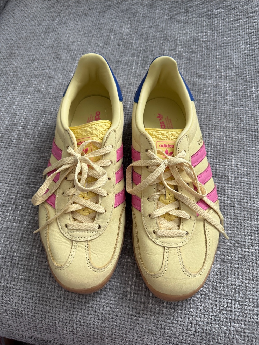 adidas Yellow Leather Sneakers with Pink Stripes